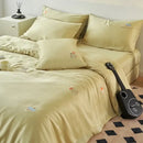 Cream and green cartoon embroidery comforter set bedroom bedding