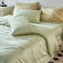 Cream and green cartoon embroidery comforter set bedroom bedding