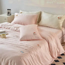 Cream and green cartoon embroidery comforter set bedroom bedding