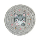 Cream braided rope cat print round coaster dining room heat pad