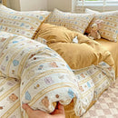 Cream bunny & pink rose cartoon pattern cotton bedding set bedroom
