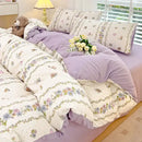 Cream bunny & pink rose cartoon pattern cotton bedding set bedroom