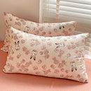 Cream bunny & pink rose cartoon pattern cotton bedding set bedroom