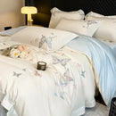 DecorBites™ Butterfly Embroidery 800TC Egyptian Cotton Bedding Set - Quilt Cover, Sheet, Pillowcases