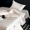 Cream cartoon embroidered ice silk bedding set bedroom bunny decor