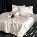 Cream cartoon embroidered ice silk bedding set bedroom bunny decor