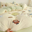 Cream cartoon embroidery jacquard comforter set bedroom bed linen
