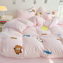 Cream cartoon embroidery jacquard comforter set bedroom bed linen
