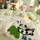 Cream cartoon embroidery jacquard comforter set bedroom bed linen