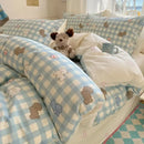 Cream cartoon printed cotton bedding set bedroom bear decor