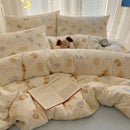 Cream cartoon printed cotton bedding set bedroom bear decor