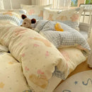 Cream cartoon printed cotton bedding set bedroom bear decor
