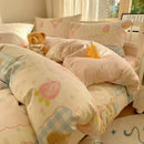 Cream cartoon printed cotton bedding set bedroom bear decor
