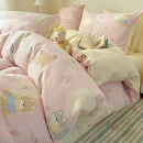 Cream cartoon printed cotton bedding set bedroom bear decor