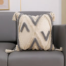 Cream & charcoal grey geometric tufted cushion cover living room decor