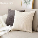 Cream corduroy striped cushion cover living room ribbed pillow