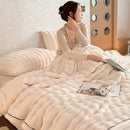 Cream cozy bubble faux rabbit fur blanket bedroom throw