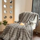 Cream cozy bubble faux rabbit fur blanket bedroom throw