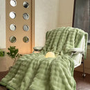 Cream cozy bubble faux rabbit fur blanket bedroom throw