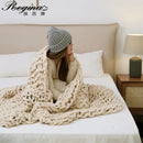 Cream cozy chenille chunky knit blanket bedroom throw