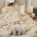 Cream cozy chenille chunky knit blanket bedroom throw