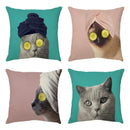 Cream cute cat face decorative cushion cover living room pillow