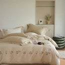 Cream embroidered brushed volcanic fleece bedding set bedroom