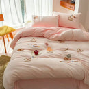 Cream embroidered milk fleece dinosaur bedding set bedroom plush duvet