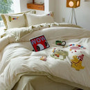 Cream embroidered milk fleece dinosaur bedding set bedroom plush duvet