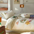 Cream embroidered milk fleece dinosaur bedding set bedroom plush duvet