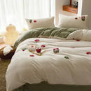 Cream embroidered milk fleece dinosaur bedding set bedroom plush duvet