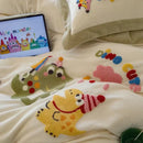 Cream embroidered milk fleece dinosaur bedding set bedroom plush duvet