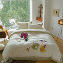 Cream embroidered milk fleece dinosaur bedding set bedroom plush duvet