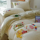 Cream embroidered milk fleece dinosaur bedding set bedroom plush duvet