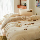 Cream embroidered milk fleece dinosaur bedding set bedroom plush duvet