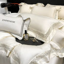 Cream eucalyptus lyocell 1000tc bedding set with lace bedroom decor