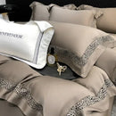 Cream eucalyptus lyocell 1000tc bedding set with lace bedroom decor