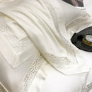 Cream eucalyptus lyocell 1000tc bedding set with lace bedroom decor