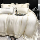 Cream eucalyptus lyocell 1000tc bedding set with lace bedroom decor