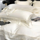 Cream eucalyptus lyocell 1000tc bedding set with lace bedroom decor