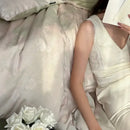 Cream floral cotton jacquard bedding set bedroom duvet cover