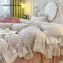 Cream floral double layer lace ruffles bedding set bedroom decor