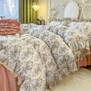 Cream floral double layer lace ruffles bedding set bedroom decor