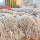 Cream floral double layer lace ruffles bedding set bedroom decor