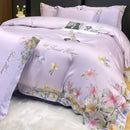 Cream floral embroidery silky duvet set bedroom sweet home decor