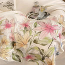 Cream floral embroidery silky duvet set bedroom sweet home decor