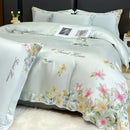 Cream floral embroidery silky duvet set bedroom sweet home decor