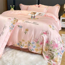 Cream floral embroidery silky duvet set bedroom sweet home decor