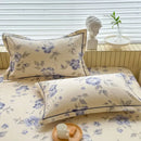 Cream flower print satin bed cover bedroom mattress protector