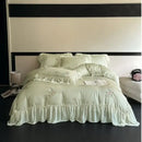 Cream flowers embroidery lace ruffles bedding set bedroom satin lyocell